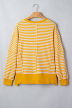 Load image into Gallery viewer, Pink Stripe Textured Knit Color Block Trim Split Hem Long Sleeve Top