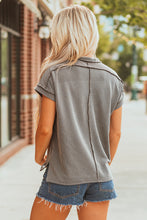Load image into Gallery viewer, Medium Grey Twist Ribbed Sequined Bow Rugby Game Day Pattern Knit T Shirt