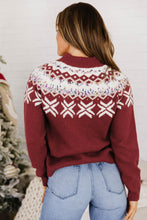 Load image into Gallery viewer, Chicory Coffee Christmas Theme Geometric Pattern Knit Round Neck Shift Sweater