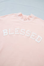 Load image into Gallery viewer, Light Pink BLESSED Embroidered Trim Patch Graphic Plus Size Mock Neck Sweatshirt