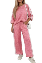 Load image into Gallery viewer, Pink Leopard Print Varsity Striped Detail 3/4 Sleeve Top Shift Pant Set