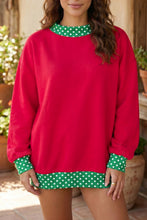 Load image into Gallery viewer, Red Colorblock Polka Dot Contrast Trim Oversized Sweatshirt