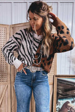 Load image into Gallery viewer, Coffee Western Leopard Zebra Print Long Sleeve Round Neck Sweater