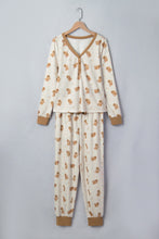 Load image into Gallery viewer, Khaki Abstract Gingerbread Print Colorblock Long Sleeve Two Piece Lounge Set