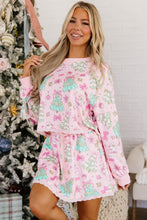 Load image into Gallery viewer, Pink Floral Print Lace Trim Long Sleeve Skirt Set
