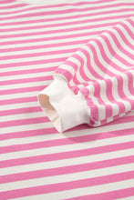 Load image into Gallery viewer, Pink Striped Long Sleeve Crew Neck Drawstring Waist Shorts Set