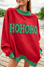 Load image into Gallery viewer, Fiery Red Polka Dot Letter Print Contrast Trim Mock Neck Sweatshirt