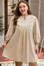 Load image into Gallery viewer, Parchment Notched Neck Scallop Detail Plus Size Mini Dress