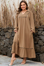 Load image into Gallery viewer, Chestnut Smocked V Neckline Leopard Piping Accent Bracelet Plus Size Long Dress