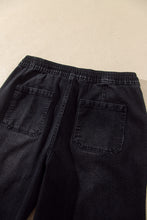 Load image into Gallery viewer, Black Drawstring Waist Ankle Length Casual Jeans Regular Fit Pocket Detail Denim Pants