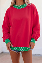 Load image into Gallery viewer, Red Colorblock Polka Dot Contrast Trim Oversized Sweatshirt