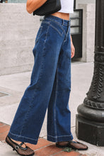 Load image into Gallery viewer, Sail Blue Stitched Waist Detail Loose Cuffed Jeans