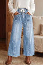 Load image into Gallery viewer, Beau Blue Drawstring Waist Wide Leg Ankle Length Jeans
