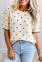 Load image into Gallery viewer, Beige Casual Polka Dot Short Sleeve Round Neck Shift Sweater