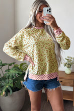 Load image into Gallery viewer, Pink Leopard Polka Dot Colorblock Trim Long Sleeve Top