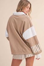 Load image into Gallery viewer, Black Striped Color Block Pullover Top Drawstring Shorts Set