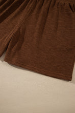 Load image into Gallery viewer, Chestnut Drop Shoulder Long Sleeve Top Elastic Waist Shorts Plus Size Set