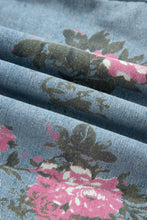 Load image into Gallery viewer, Sky Blue Floral Print Raw Seam Ruffle Hem Denim Jacket