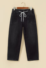 Load image into Gallery viewer, Black Drawstring Waist Ankle Length Casual Jeans Regular Fit Pocket Detail Denim Pants