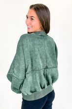 Load image into Gallery viewer, Evergreen Mineral Washed Zip Open-Front Jacket Style Cotton Sweatshirt