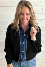 Load image into Gallery viewer, Color black Drop Shoulder Placket Paneling Shirt Collar Long Sleeve Cardigan