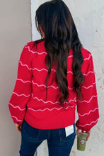 Load image into Gallery viewer, Red Stripe Striped Round Neck Long Sleeve Shift Pullover Sweater