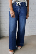 Load image into Gallery viewer, Dark Blue Acid Wash Contrast Lace-up Plus Size Jeans