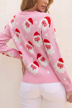 Load image into Gallery viewer, Pink Cartoon Santa Pattern Round Neck Dropped Shoulder Sweater