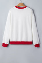 Load image into Gallery viewer, Beige Color Block Trim Merry Slogan Pullover Sweatshirt