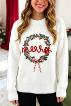 Load image into Gallery viewer, White Christmas Wreath Pattern Round Neck Casual Sweater