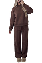 Load image into Gallery viewer, Coffee Solid Color Piping Trim Mock Neck Pullover Drawstring Pants Set