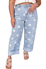 Load image into Gallery viewer, Sky Blue Polka Dot Full Length Regular Fit Plus Size Jeans
