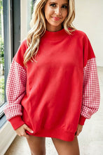 Load image into Gallery viewer, Pink Plaid Sleeve Colorblock Loose Tunic Sweatshirt