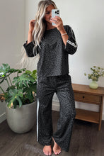 Load image into Gallery viewer, Pink Leopard Print Varsity Striped Detail 3/4 Sleeve Top Shift Pant Set