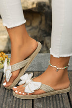 Load image into Gallery viewer, White Stitched Bow Decor Straw Woven Flip Flop Slippers