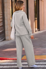 Load image into Gallery viewer, Gray Solid Color V Neck Top and High Waist Pants Set