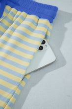 Load image into Gallery viewer, Pink Stripe Colorblock Trim Crew Neck Loose Tee Drawstring Elastic Waist 2pcs Pant Set