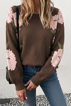Load image into Gallery viewer, Dark Brown Floral Print Drop Shoulder Relaxed Pullover Sweater