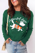 Load image into Gallery viewer, Blackish Green Abstract Dog Embroidery Christmas Fashion Round Neck Sweater