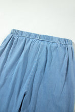 Load image into Gallery viewer, Dusk Blue Ruffled Hem Wide Leg Chambray Pants
