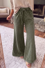 Load image into Gallery viewer, Jungle Green Mineral Wash Seam Detail Flare Leg Drawstring Pants