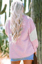 Load image into Gallery viewer, Pink Houndstooth Color Contrast Textured Patchwork Loose Shacket