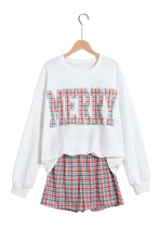 Load image into Gallery viewer, Multicolour Plaid MERRY Holiday Long Sleeve Top and Shorts Set