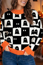 Load image into Gallery viewer, Black High Neck Drop Shoulder Geometric Print Sweater