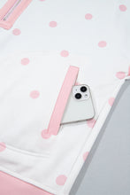 Load image into Gallery viewer, Pink Polka Dot Half Zip Drop Shoulder Relaxed Sweatshirt