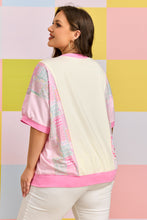 Load image into Gallery viewer, Beige Plus Size Floral Patchwork Short Sleeve Patch Embroidery Cotton T Shirt