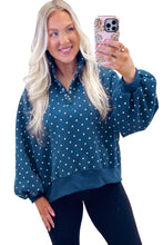 Load image into Gallery viewer, Pink Polka Dot Print Metal Button Collar Casual Pullover Sweatshirt