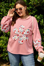 Load image into Gallery viewer, Peach Blossom Plus Size Floral Applique Drop Shoulder Sweatshirt