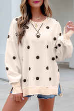Load image into Gallery viewer, Beige Loose-fit Long Sleeve Round Neck Polka Dot Tunic Sweatshirt