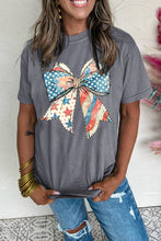 Load image into Gallery viewer, Gray US Flag Bow Print Round Neck Loose T Shirt